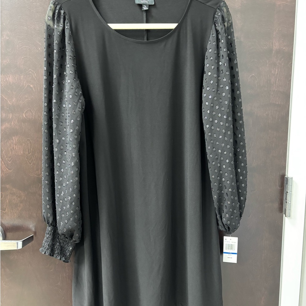 MSK Black Sheath Dress with Bishop Sleeves